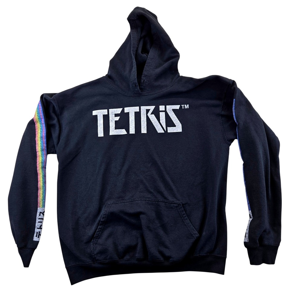 Tetris Hoodie Mens Large Black Rainbow Graphic Pullover Retro Gaming Since 1984